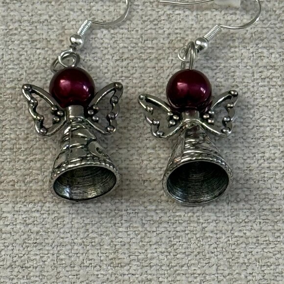 Angel Pierced Earrings Silver Burgundy - Picture 3 of 3